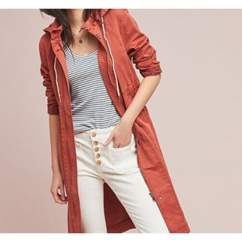 Anthropologie Rust Orange Hooded Utility Parka Jacket Medium Longline Coat